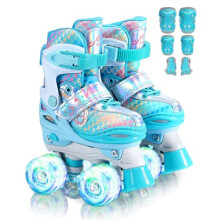 Sportneer Kids Roller Skates with Protective Gear Set, Adjustable Skates with 8 Light up Wheels, for Girls Kids Youth Beginner Indoor & Outdoor Use