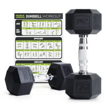 PhysKcal Hex Dumbbells Set 7.5kg Pair, Odourless Poly Rubber Encased Dumbbells 2.5KG 5KG 7.5KG 10KG 12.5KG 15KG 20KG Pair or Single Home Gym Weights S
