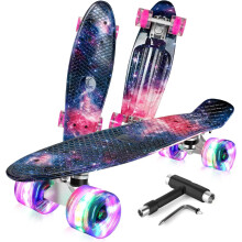 BELEEV 22 inch Skateboards for Kids, Cruiser Skateboard for Girls Boys Teens Adults Beginners, LED Light up Wheels, Mini Skateboards Classic Complete