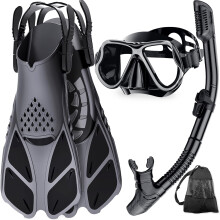 Zenoplige Snorkel Set Adults with Flippers, Snorkel Mask with Adjustable Swim Fins, Snorkelling Packages with Carrying Bag for Beginners and Snorkeler
