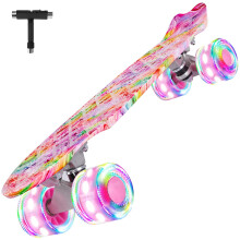 BELEEV 22 inch Skateboards for Kids, LED Light-Up Wheels Cruiser Skateboard for Beginners Girls Boys Teens Adults, Mini Skateboards Classic Complete S