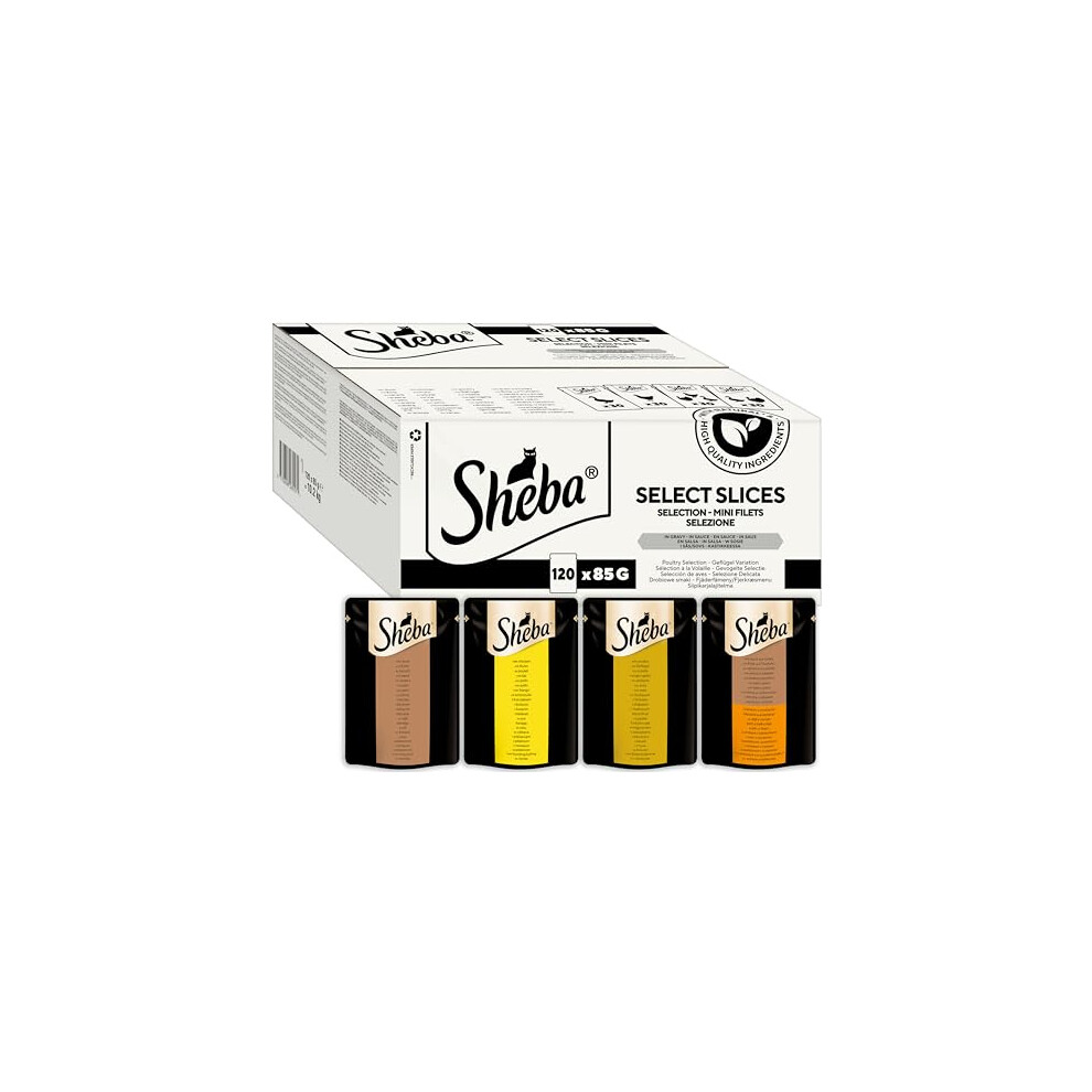 Sheba Select Slices Cat Food Pouch For Adult Cats With Duck, Turkey, Chicken And Poultry In Gravy 120X85g