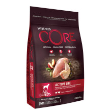 Wellness CORE Adult Active Life, 10kg, Chicken & Turkey, Dry Dog Food for All Dog Breeds, Grain-Free, High Meat Content, Protein-Rich, Supports Active