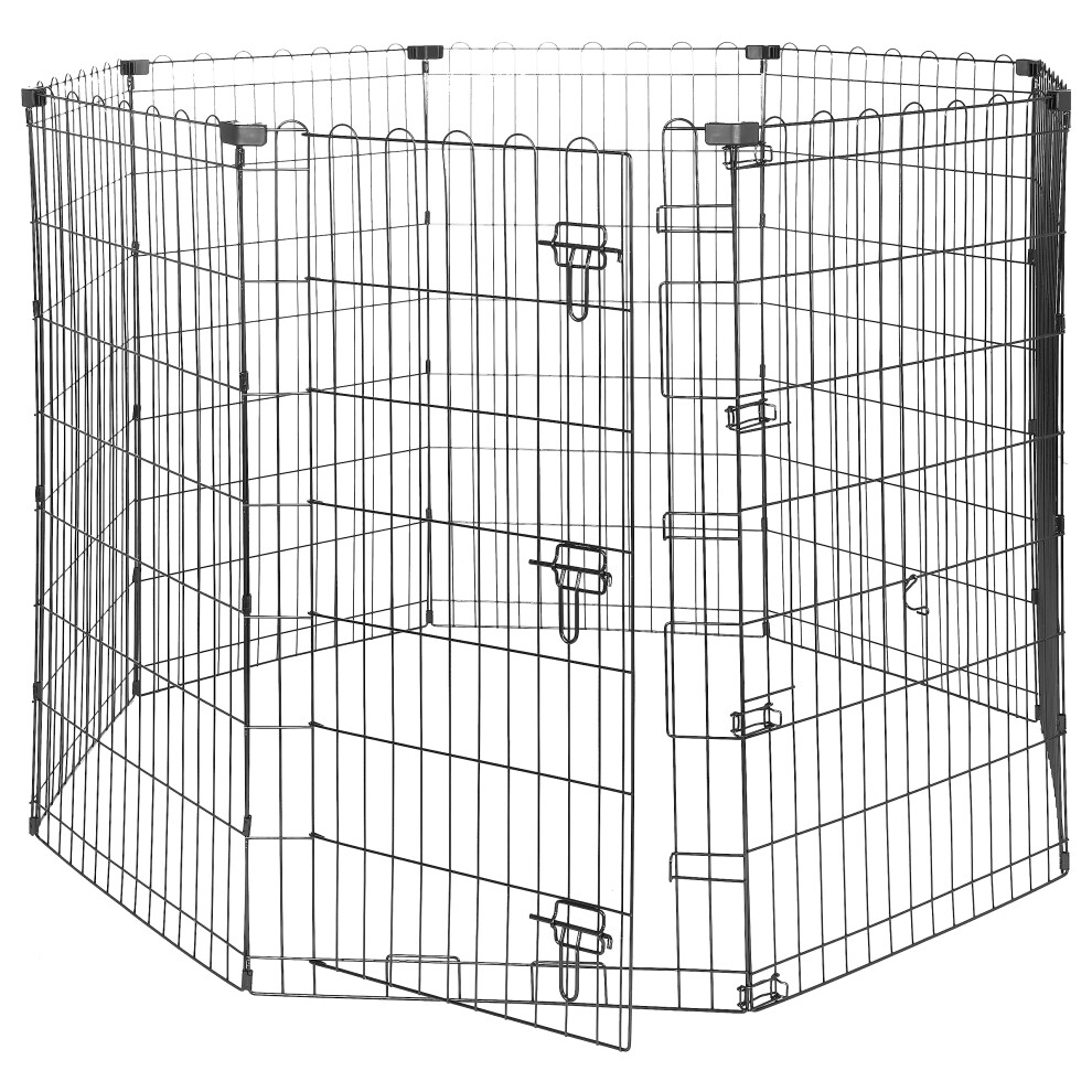 Amazon Basics Foldable Octagonal Metal Dog Pen/Puppy Pen/Playpen Indoor for Dogs and Pets, With door, 107 cm high, Black