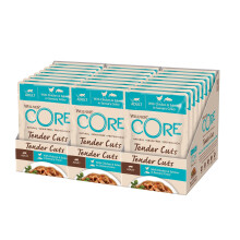 Wellness CORE Tender Cuts, 24 x 85g, Chicken & Salmon, Wet Cat Food Pouches, Tender Pieces in Sauce, All-Natural, Grain-Free, High Meat Content, Prote