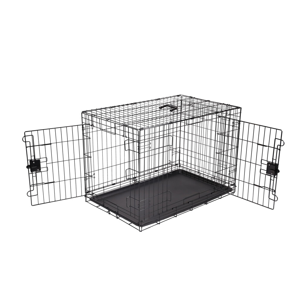 Amazon Basics Large Metal Dog Crate/Cage with Tray, Durable and Foldable Dog Cage with Double Door, Black, Large 91cm (36")