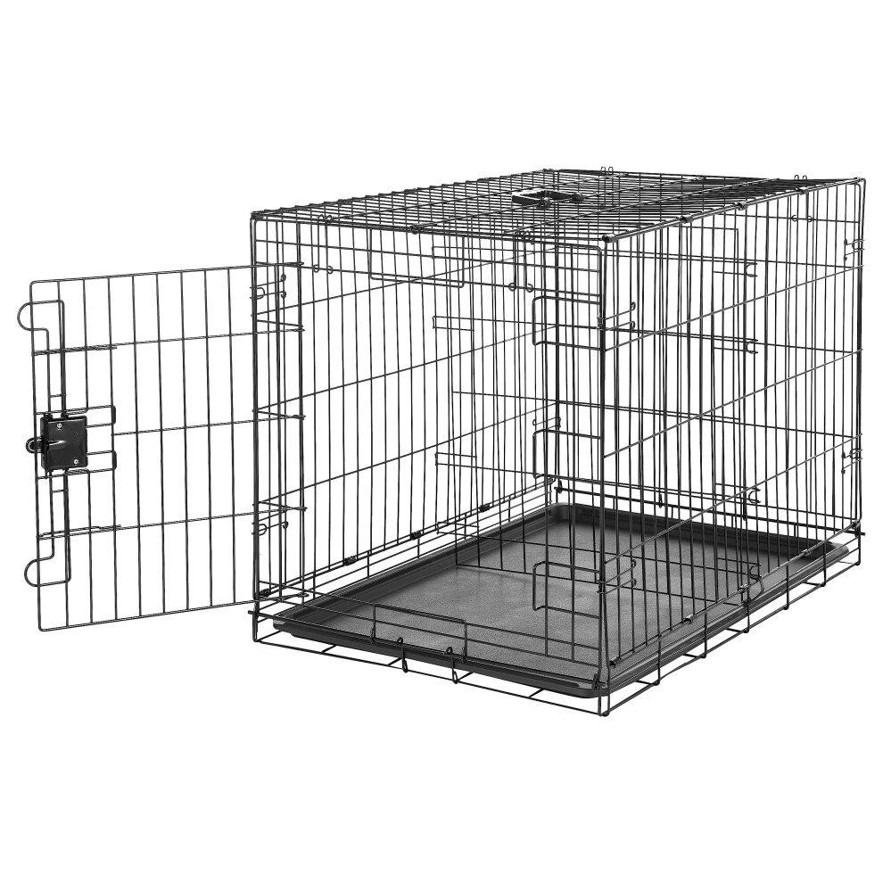 Amazon Basics Large Metal Dog Crate/Cage with Tray, Durable and Foldable Dog Cage with Single Door, Black, Large 91cm (36")