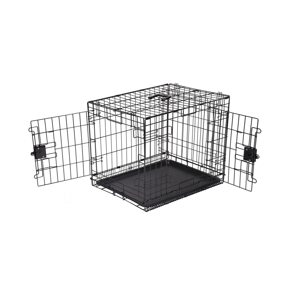 Amazon Basics Medium Metal Dog Crate/Cage with Tray, Durable and Foldable Dog Cage with Double Door, Black, Medium 76cm (30")