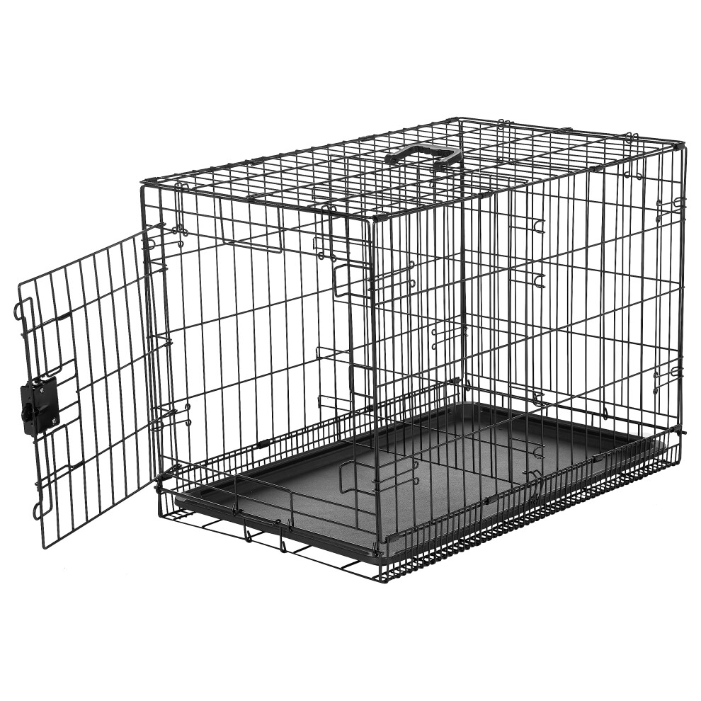 Amazon Basics Medium Metal Dog Crate/Cage with Tray, Durable and Foldable Dog Cage with Single Door, Black, Medium 76cm (30")