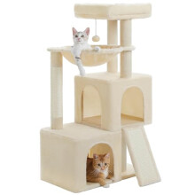 PETEPELA 104cm Cat Tree for Indoor Cats Dual Condo with Large Hammock, Cat Tower with Comfortable 40 cm Nid, Padded Perch, Scratching Pad and Removabl