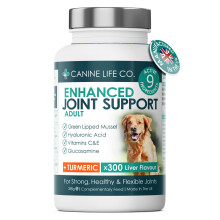 Enhanced Adult Dog Joint Supplements With Turmeric, Glucosamine & Green Lipped Mussel 300 Chewable Tablets Made In The UK - Canine Life Co. (1 Pot (30
