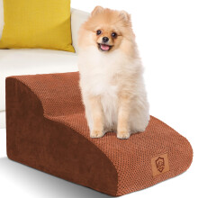 Myiosus Dog Steps for Sofa/Bed, 2-Step Non-Slip Dog Ramps for Small Dogs & Cats, High Density Foam Pet Stairs with Removable Washable Cover, Brown, 55