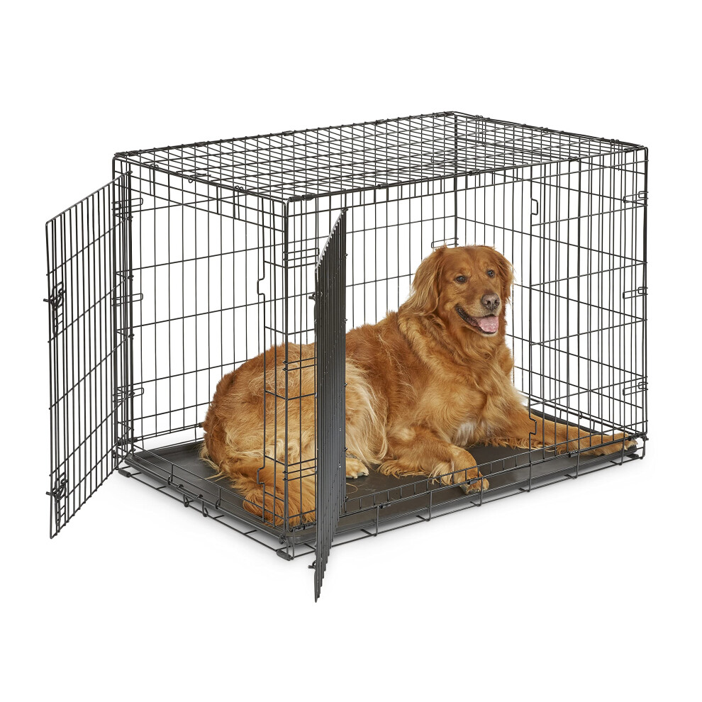 New World Newly Enhanced Double Door 106.68 cm (24-Inch) Dog Crate for Small Dog Breeds; Includes Leak-Proof Pan, Floor Protecting Feet, & New Patente