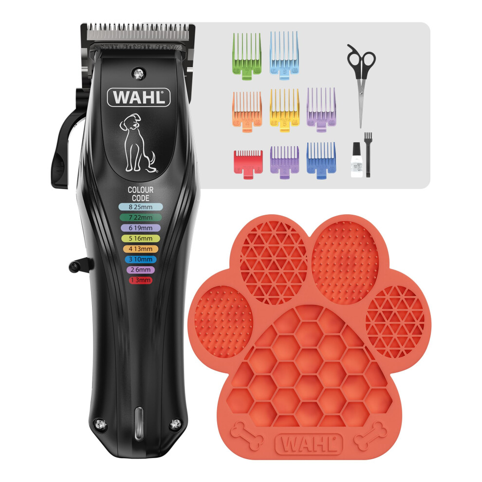 Wahl Colour Pro Rechargeable Pet Clipper, Distract n Groom Lick Mat, Grooming for Dog Coats, Lick Mats for Pet Anxiety, Low Noise Pet Clippers, Cat &