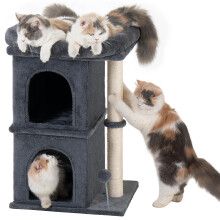 Aechonow 61cm Cat Tree Tower For Large Adult Cats, 50 * 41cm Big Window Perch Bed, 2 Cat Condos House for Indoor Kittens, 50cm Sisal Scratching Post,