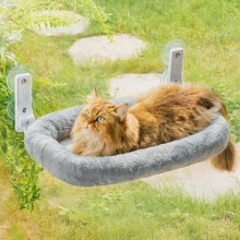 MEWOOFUN Large Cat Window Hammock Bed w/Removable Thicken Cover - Foldable Cat Window Bed Perch Sturdy for Cats Sunbathing Viewing, with 4 Strong Suct