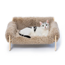 MEWOOFUN Large Cat Bed Sturdy Wooden Leg Raised Cat Sofa Bed Kitten Bed for Indoor Cats - Soft Cat Couch with Removable Cover Hold up 15kg, 56x45cm Br