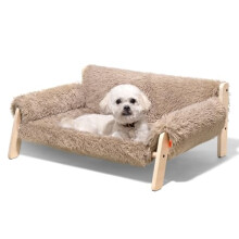 MEWOOFUN Cat Bed Sofa Wooden, Sturdy Fluffy Cat Couch Bed Dog Beds for Cats and Small Dogs Pet Furniture Elevated with Removable Mattress Cover (Brown