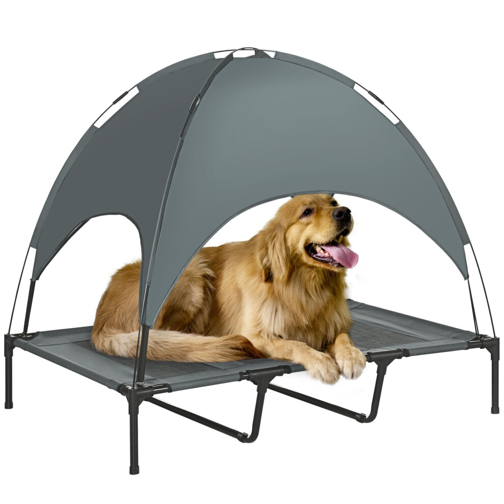 Pawhut 122Cm Elevated Dog Bed Cooling Raised Pet Cot Uv Protection Canopy Grey