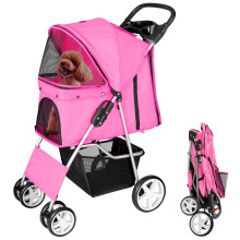 display4top Pet Travel Stroller Dog Cat Pushchair Pram Jogger Buggy With 4 Wheels (Pink)