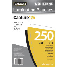 Fellowes A4 Laminating Pouches, Gloss, 250 Micron (2 x 125 Micron) - Pack of 250, standard