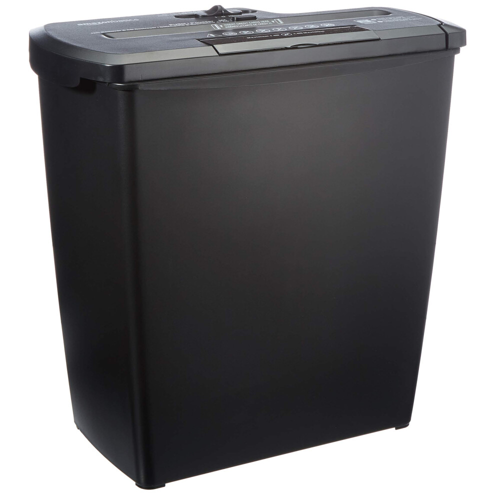 Amazon Basics 7-8 Sheet Strip Cut Paper, Credit Card, CD & DVD Shredder with Bin for Business & Home Office Use with Paper Reverse Function, Black