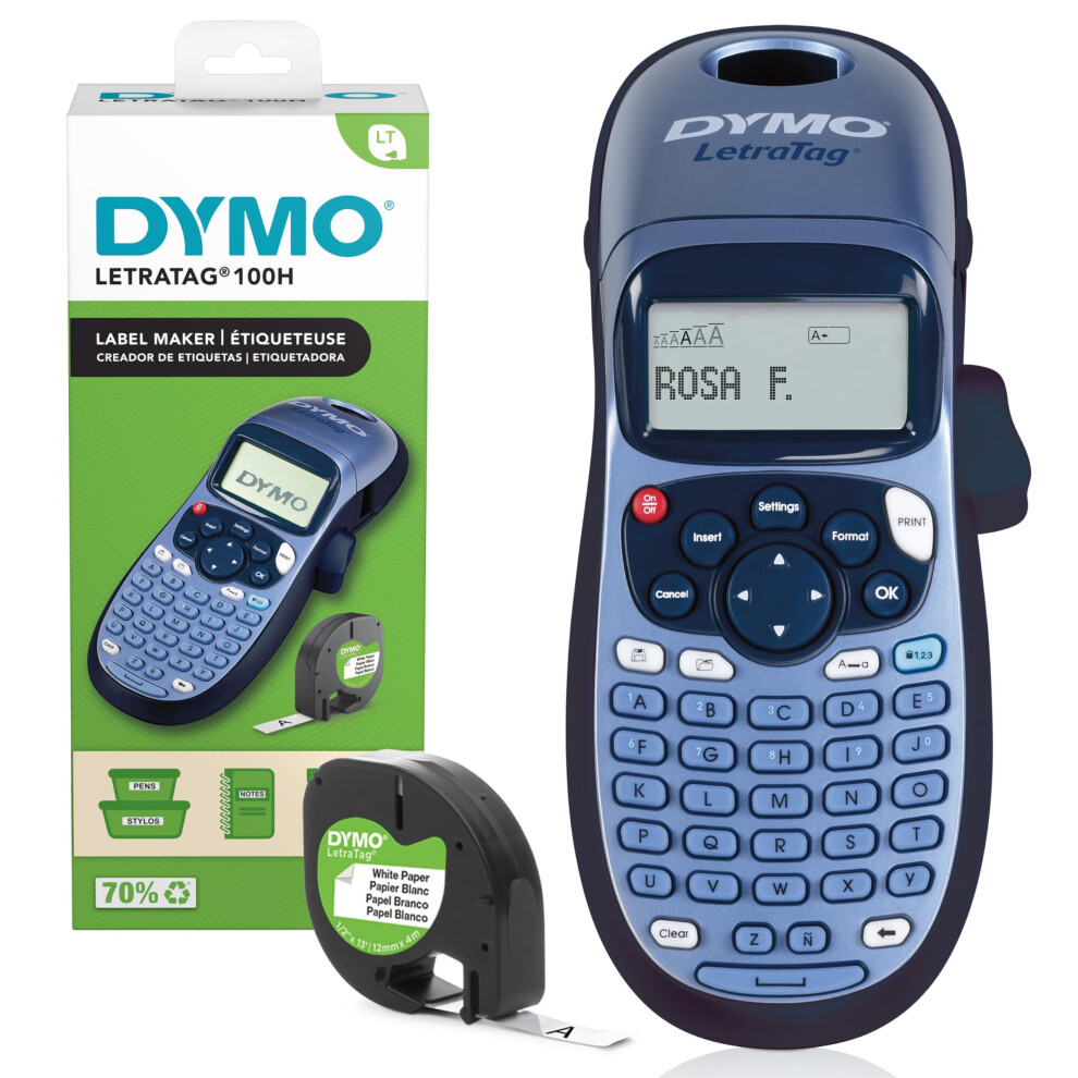 Dymo LetraTag LT-100H Handheld Label Maker | ABC Keyboard Label Printer with Easy-to-Use, 13 Character LCD Screen | for Home or Office | Blue