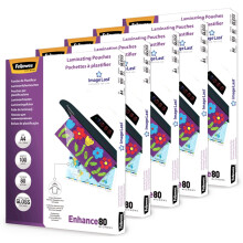 Fellowes A4 Laminating Pouches - Gloss Finish - 500 Sheets (5 x 100 Sheets), 160 Micron (2 x 80 Micron) High Quality Finish with ImageLast Directional