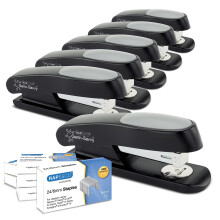 Rapesco 1734 Business Pack: 6 Germ-Savvy Antibacterial ECO Sting Ray Staplers, 20 Sheet Capacity, and 6 Boxes of 1000 24/6 mm Staples, Black