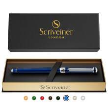 Scriveiner Midnight Blue Rollerball Pen Stunning Blue Lacquer Luxury Pen, Chrome Finish, Schmidt Ink Refill, Best Roller Ball Pen Gift Set for Men & W