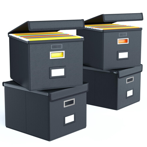 File Storage Pull Box Finew Upgraded Portable File Boxes, Leather File Boxes with Plastic ...