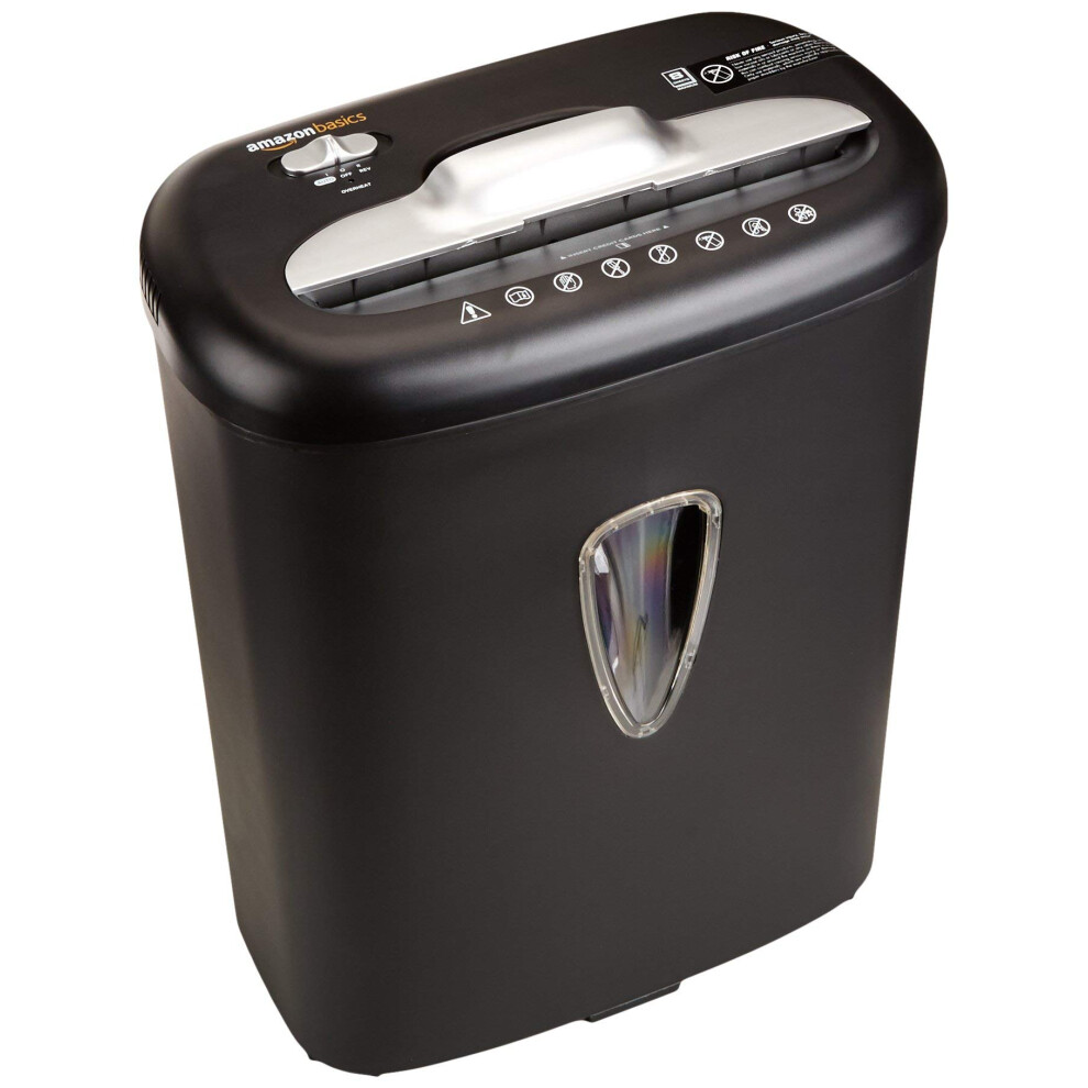 Amazon Basics 7-8 Sheet Cross Cut Paper and Credit Card Shredder with 15.5L Bin for Business & Home Office Use with Reverse Function, Black