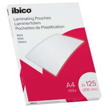 Ibico A4 Laminating Pouches, 250 Micron (2x125), High Document Protection & Durability, Pack of 100, Matt Finish, Clear, 627323