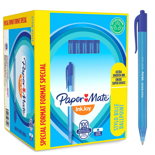 Paper Mate Paper Mate InkJoy 100RT Retractable Ballpoint Pens | Medium Point (1.0mm) | Blue | 100 Count