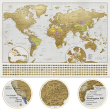 XL Scratch Off Map of the World - Deluxe Extra Large Scratch-Off International Poster with Colourful Countries, Capitals, Cities, Landmarks, Cartograp