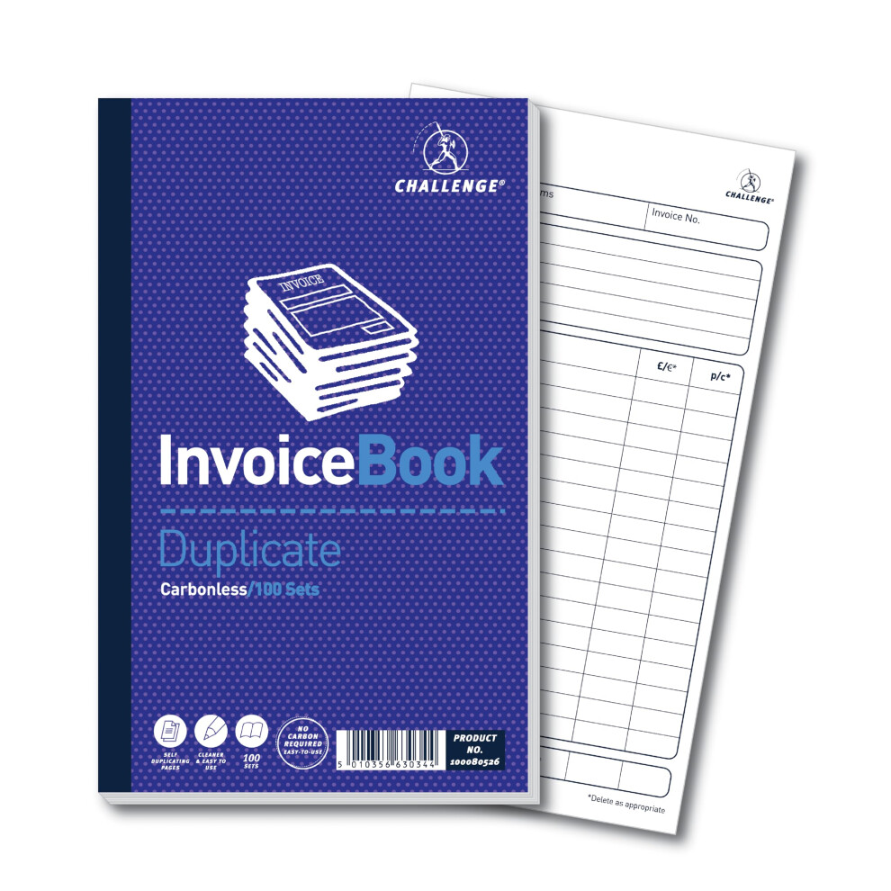 Challenge 210 X 130 Mm Duplicate Book Carbonless Invoice Without Vat/Tax, 100 Pages, Set Of 5, Blue