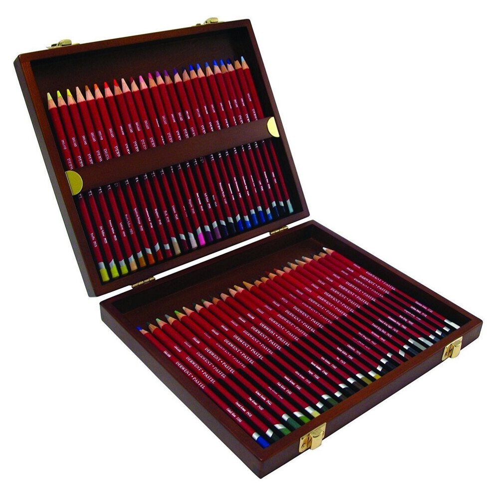 Derwent Pastel Pencils, Drawing & Writing, Set Of 48 In Wooden Gift Box, Ideal For Blending & Colouring, Professional Quality, 0700644