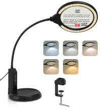 Magnifying Glass with Light and Stand, 15X & 8X Magnifying Lamp with Clamp, 5 Color Lighting Modes Stepless Dimmable LED Desk Lamp Hands Free for Craf