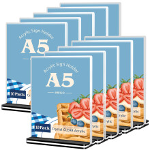 VAIIGO 10 Packs A5 Acrylic Sign Holder, Poster Menu Holder, Double Sided Perspex Display Stand for Restaurant, Bar, Hotel, Office, Store, Counter Leaf