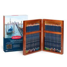 Derwent Watercolour Pencils, Set of 24 in Wooden Gift Box, Professional Quality, 2300152
