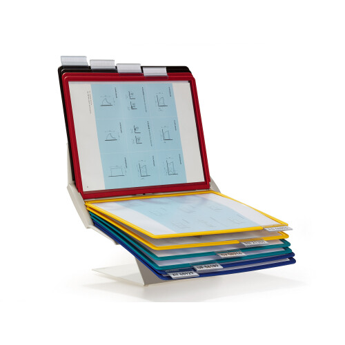 Durable VARIO PRO Display Panel Desk Unit | 10 Panels and Tabs in Assorted Colours | Rotates 90? | Ideal for Display ing A4 Documents