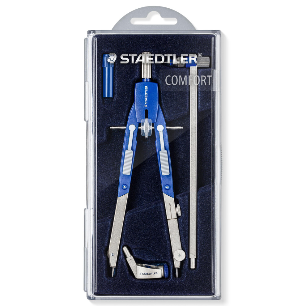 STAEDTLER 552 02 Mars Comfort Quick-Setting Compass with Push-Button, Extension Bar, Universal Adapter and Lead Box (585mm Diameter)