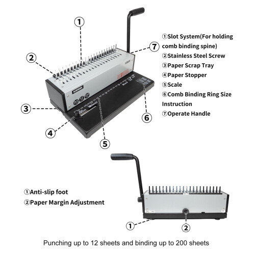 RAYSON Comb Binding Machine, Binds 200 Sheets, 21-Hole, A4, SD-1201 1