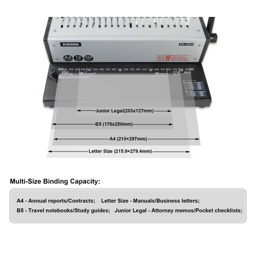 RAYSON Comb Binding Machine, Binds 200 Sheets, 21-Hole, A4, SD-1201 2