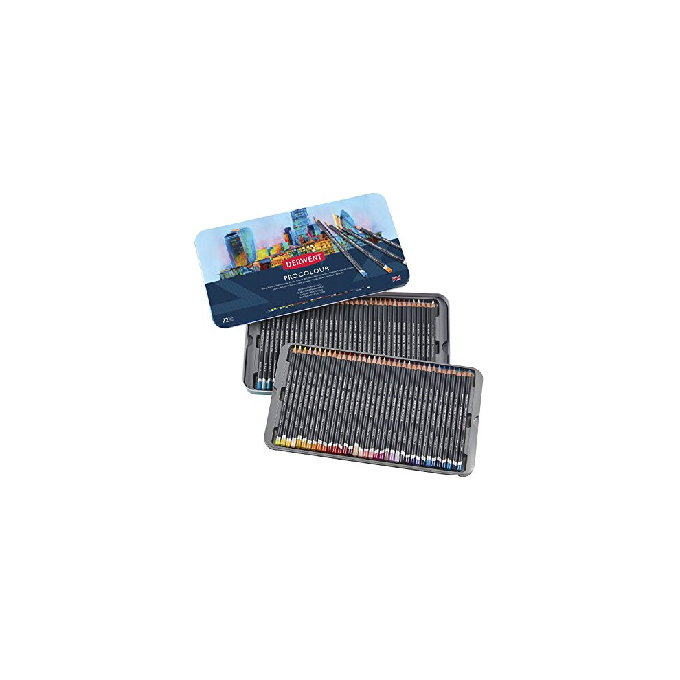 Derwent Procolour Pencils Set Of 72 In Tin, 4mm Round Core, Premium Core Strength, Smooth Texture, Ideal For Fine Art Drawing & Colouring, Professiona