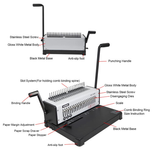 RAYSON Comb Binding Machine, 21-Hole, Binds 400 Sheets, With Durable Metal Construction, A4, SD-220B 2