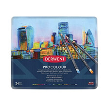 Derwent Procolour Pencils Set Of 24 In Tin, 4mm Round Core, Premium Core Strength, Smooth Texture, Ideal For Fine Art Drawing & Colouring, Professiona