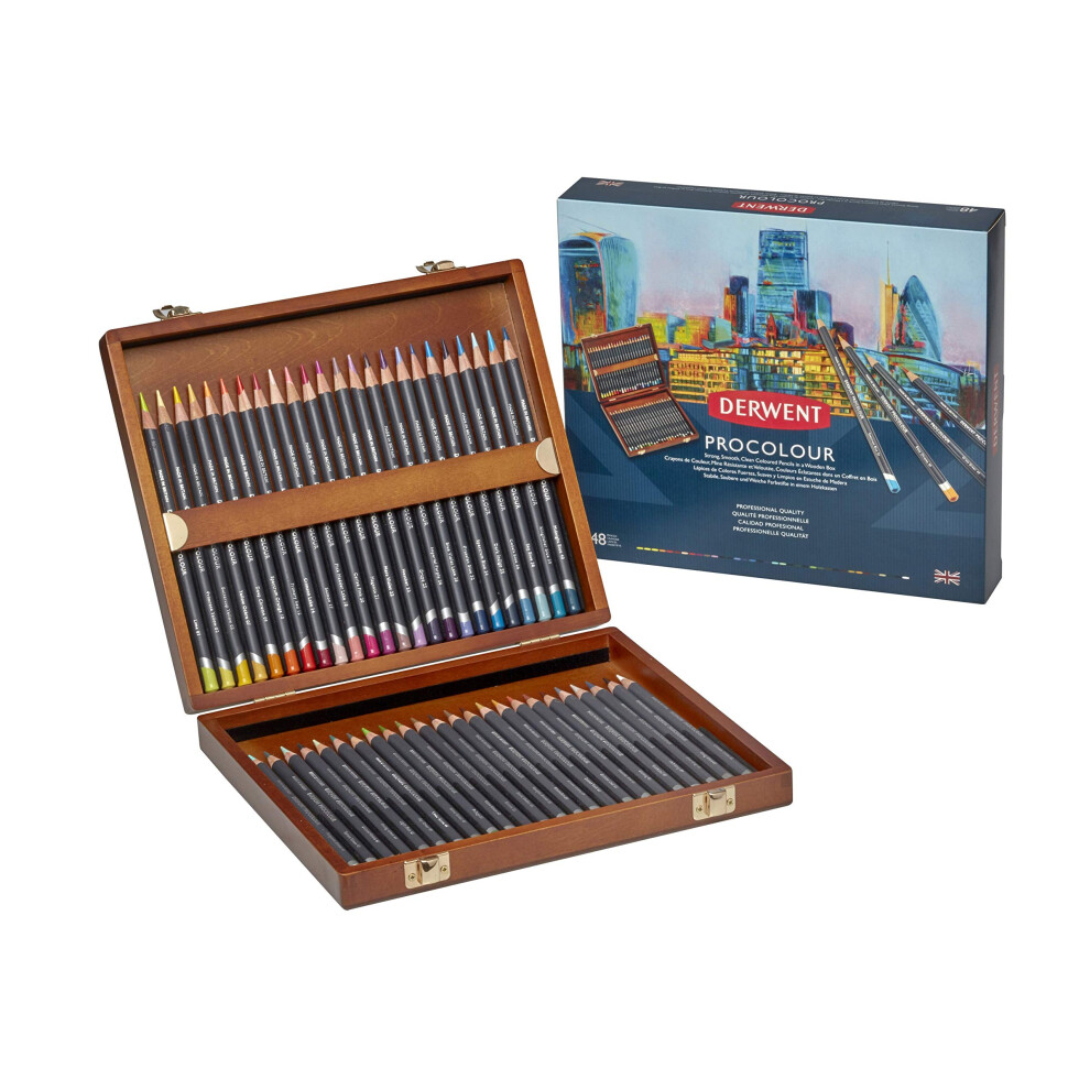 Derwent Procolour Colouring Pencils Set Of 48 In Wooden Gift Box, 4mm Round Core, Premium Core Strength, Smooth Texture, Ideal For Fine Art Drawing &