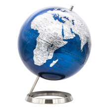 EXERZ 25cm World Globe - Stainless Steel Ring Standing, Packaging in Premier Kraft Box, Perfect for Gifting - Metallic Blue