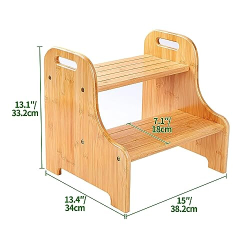 VaeFae Bamboo 2 Step Stool with Non-Slip Step Treads and 2 Cutout Handles 2
